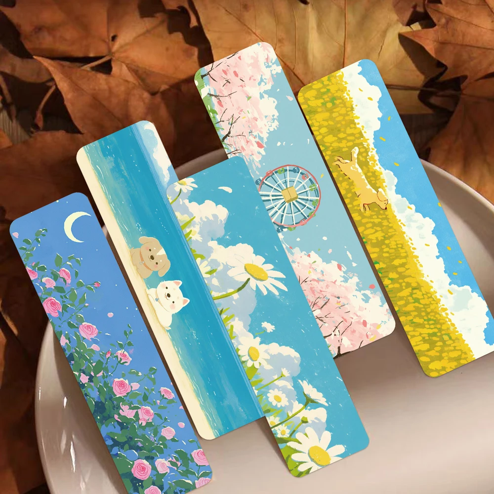 30PCS Happy Time Bookmarks Cartoon Natural Scenery Cards Reading Tags Scrapbook Creative Gifts Art DIY Decoration Stationery