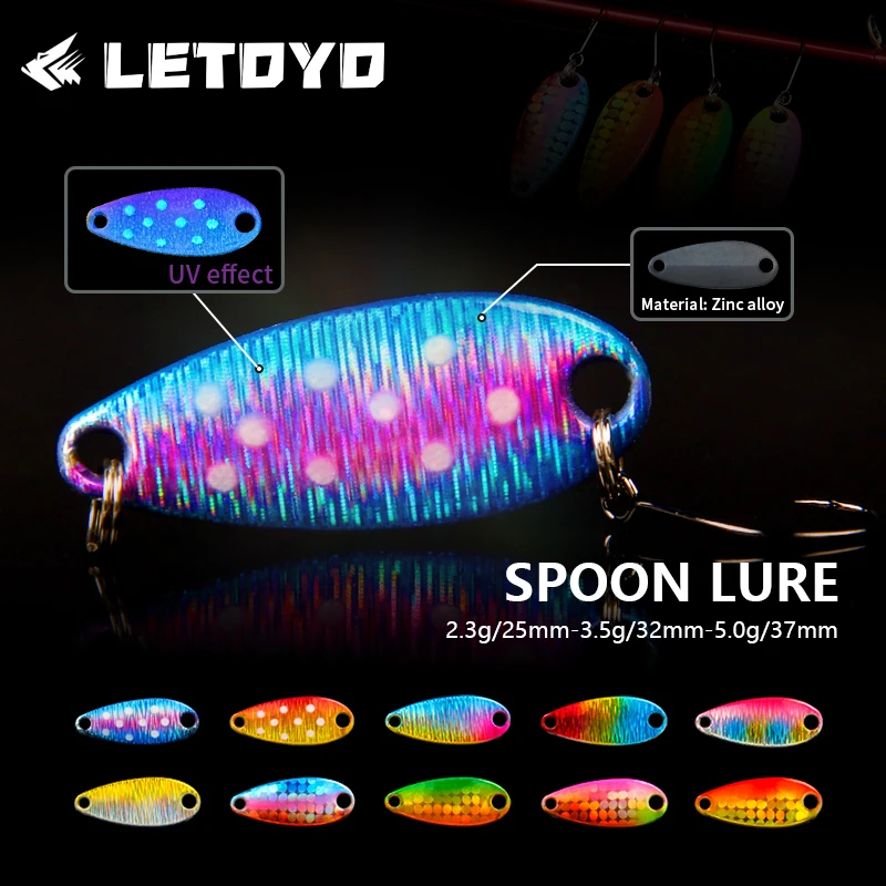 LETOYO Señuelo de cuchara reflectante láser UV luminoso de 2.3g/3.5g/5g, Chatterbait, Señuelos giratorios para trucha, Señuelo para perca, Señuelo para trucha de área