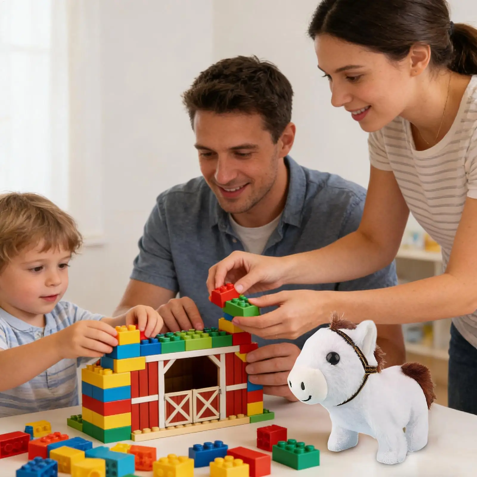 Cavallo di peluche elettrico peluche bambola elettronica simulazione animale domestico che cammina giocattolo oscillante per figurine di bambole da gioco a casa