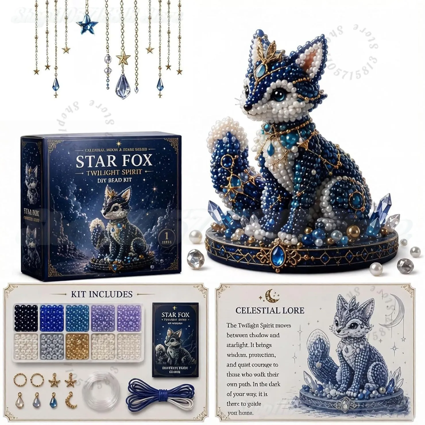 Image of Himmelsmond-Tierwächter DIY Perlen-Bastelset, 3D Sternenhimmel Perlen-Kristall-Set, Desktop-Deko Handgemachtes Geschenk