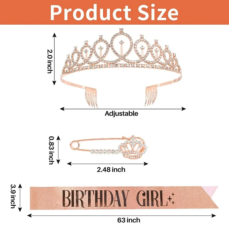 Birthday party props: Silk belt, crystal crown decoration, DIY party supplies, Queen