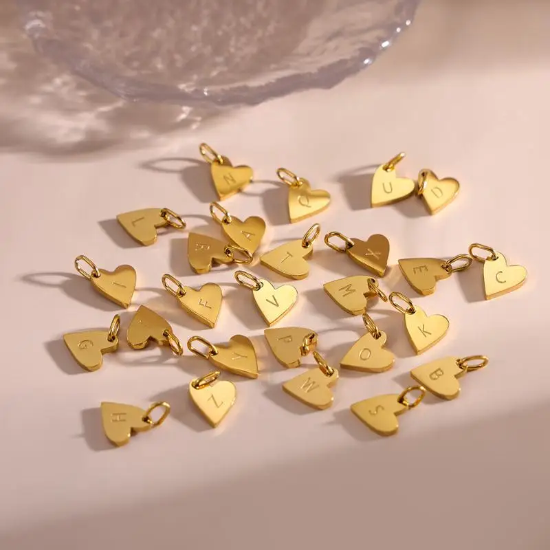 1Pcs Gold Color Letter Alphabet Heart-Shaped Pendant Charm Necklace Earrings Keychain DIY Accessories Jewelry
