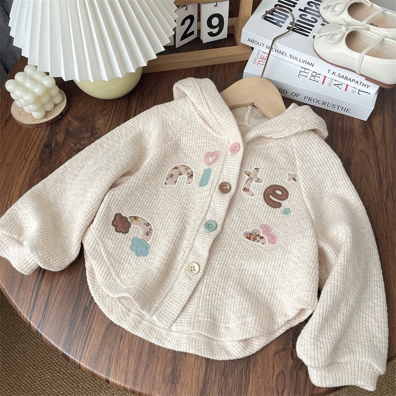 Children's Sweater Coat Girls Hooded Jacket Kids Sweet Fashion Outerwear Spring Autumn New Cardigan Baby Casual Sports Clothes
