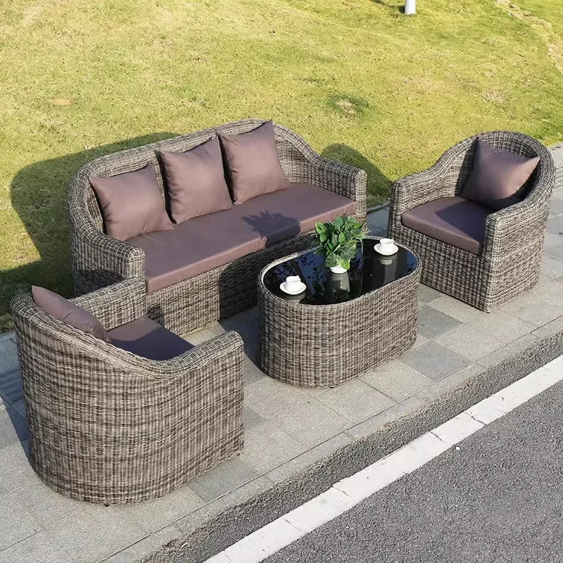 Outdoor villa leisure double rattan woven sofa combo outdoor waterproof and sunproof