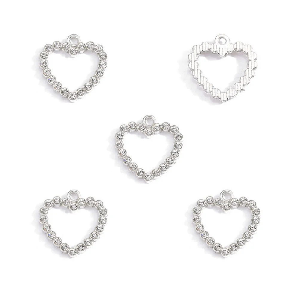 10pcs Silver Color Siny Full Rhinestone Crystal Peach Heart Charms Pendant For DIY Necklace Jewelry Accessories
