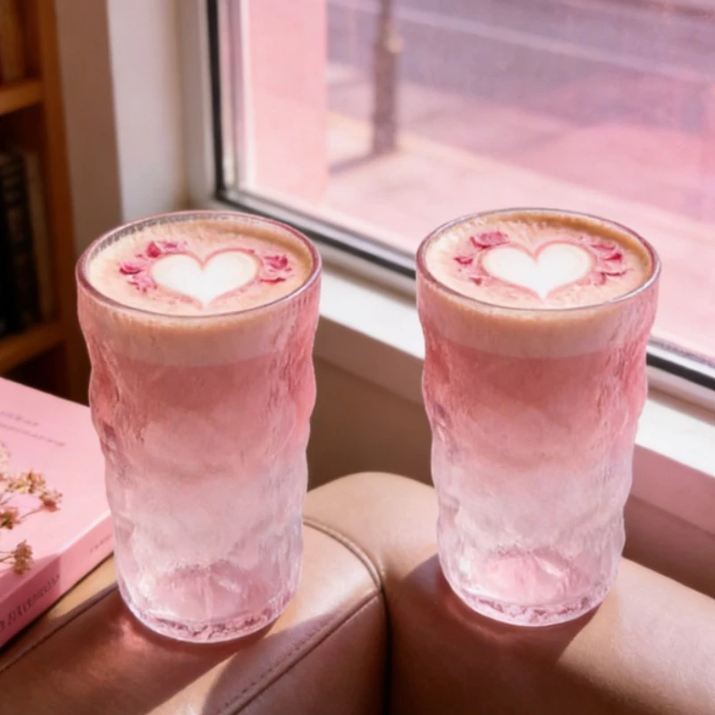 Ins Style Glass Cup Gradient Cup Pink Cocktail Glass Art Design Wine Glasses Juice Milk Beverage Mugs Surprise Gift for Friends