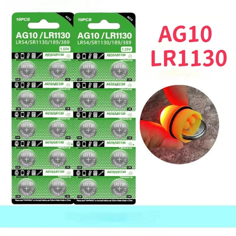 2024 10PCS AG10 LR54 เซลล์เหรียญ 1.55V SR54 389 189 LR1130 SR1130 แบตเตอรี่ปุ่มอัลคาไลน์สําหรับนาฬิกาของเล่นระยะไกล