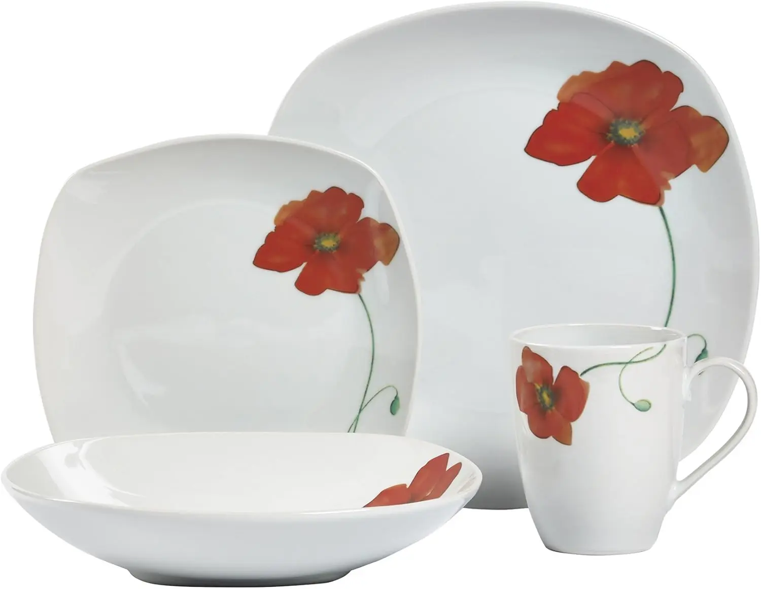 

16 Piece Square Dinnerware Set, Service of 4