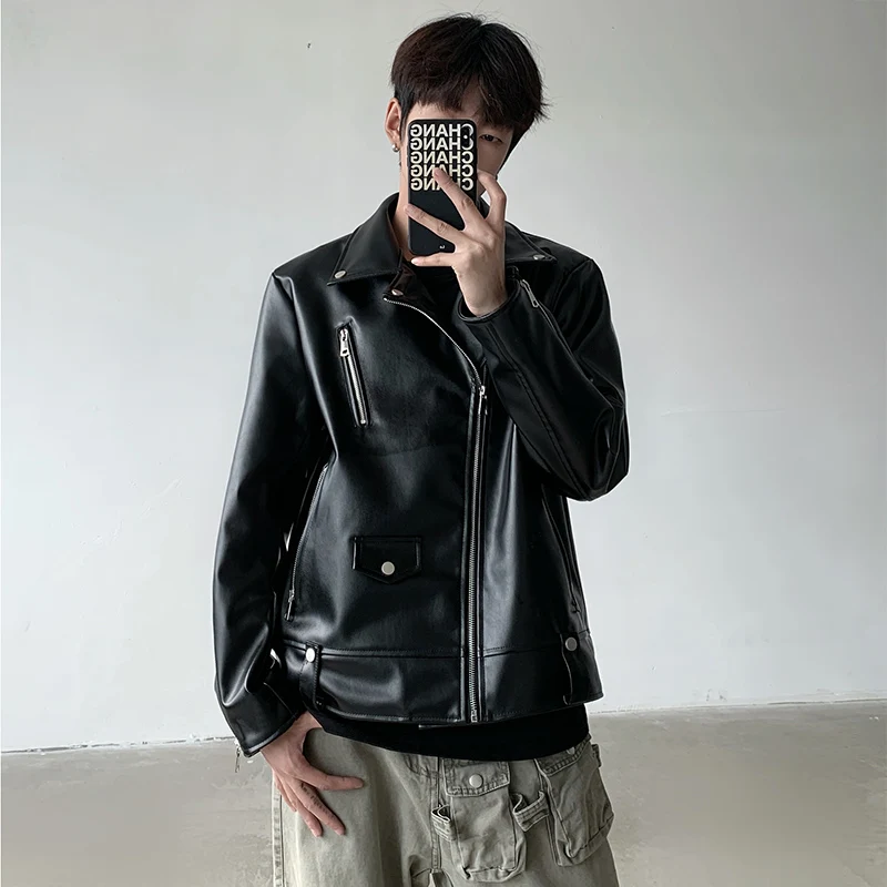 

Мужская мотоциклетная куртка American Sle Street Cleanfit, свободного кроя, с воротником, из черной искусственной кожи, в стиле рабочей одежды, молодежная, стильная