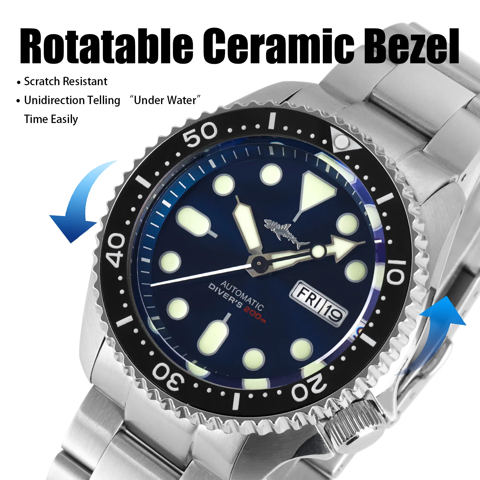 HEIMDALLR Skx007 Men Watch NH36 Movement Sharkey Ceramic Bezel 200M Waterproof Sapphire Automatic Mechanical Dive Watch for Men