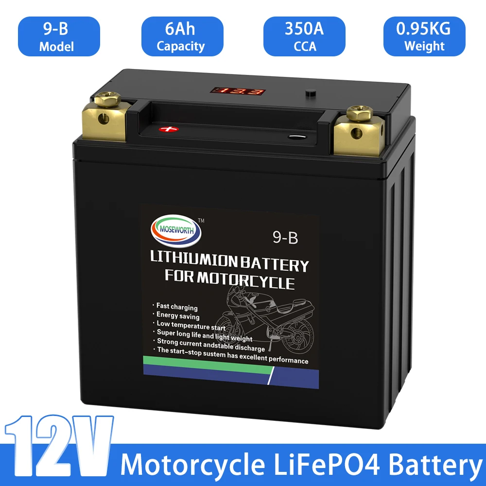 

LiFePO4 Motorcycle Battery Scooter Battery 12V 9Ah 350A CCA YTX9-B Lithium Iron Phosphate Powersport Battery for ATV UTV