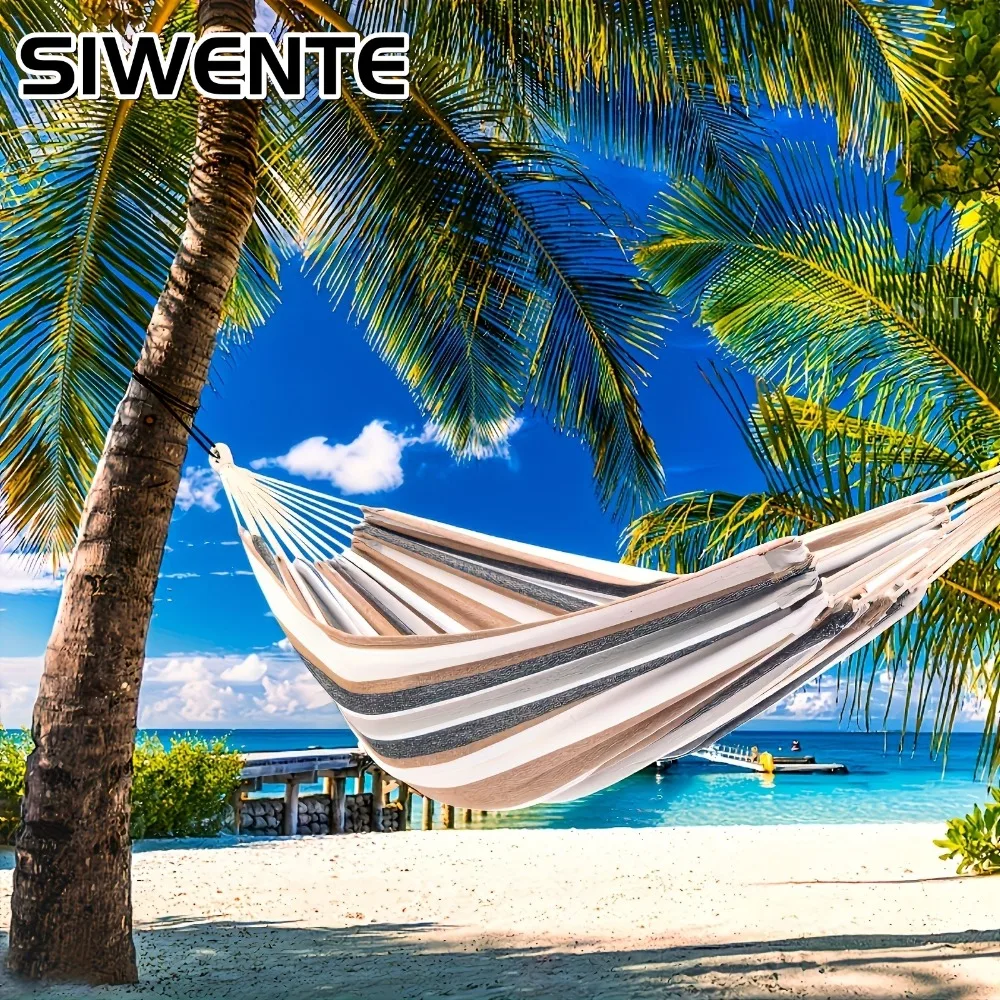 

Camping Beach Portable Sleeping Hammock with Tree Straps Thick Wide Canvas Anti-rollover Swing Hammock for Patio Garden Backyard