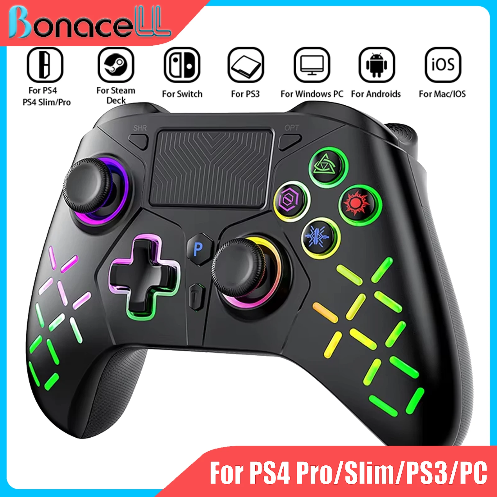 

Gamepad for PS4/PS3/PC Wireless Controller W/ Turbo No Delay Dual Vibration 6-Axis Joysticks Gaming Remote Control Handle Rocker