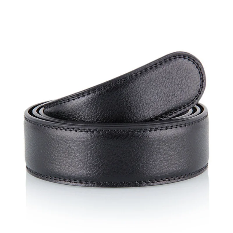 Luxury Men No Buckle Belt PU Leather for Automatic Buckle Waist Strap Long Black Brown Male High Quality Jeans Waistband 3.5CM