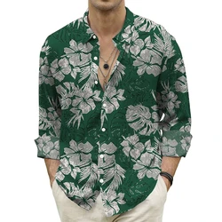 New Hawaii Shirt For Men Flower 3D Print Long Sleeve Cuban Blouse Casual Beach Summer Vacation Shirts Lapel Buttons y2k Tops 4XL