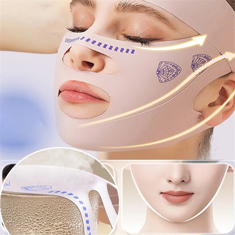 1 قطعة ثلاثة أضعاف الضغط قابل للتعديل الوجه النحت قناع النوم مطاطا حزام التخسيس رفع تشديد الخامس خط تشكيل قناع #1