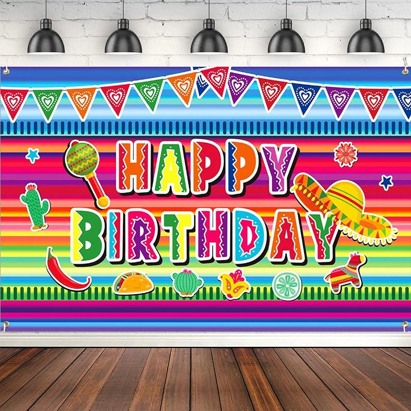 Mexican Fiesta Theme Photography Backdrop Cactus Guitar Cinco De Mayo Colorful Banner Happy Birthday Party Decor Background