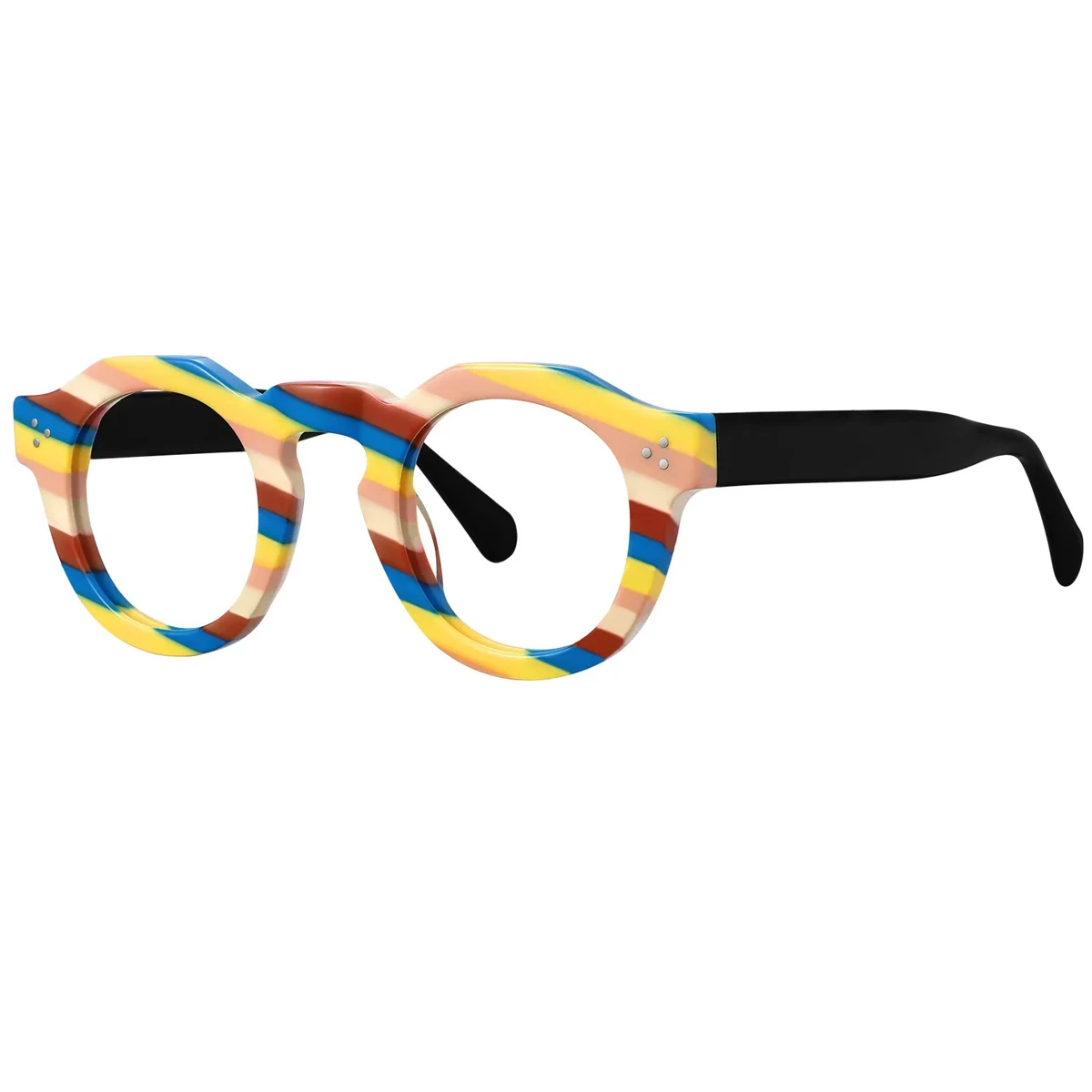 FYTOO Playful Color-Striped Round Eyeglasses Durable Acetate, Rich Mixed Colors, Fun Luxury Look, Essential for Style Icons