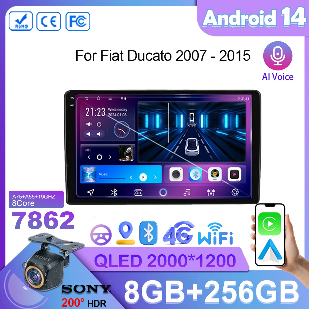 

Car Android 14 Stereo For Fiat Ducato 2007 - 2015 Auto 5G wifi Radio Multimedia Player GPS Navigation High-performance HDR QLED