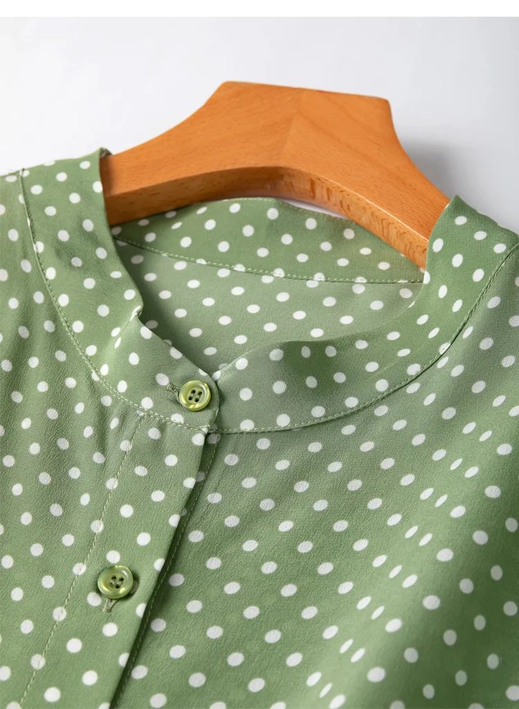BirdTree 100%Real Silk Shirt For Women, Bat Sleeve Polka Dots, Elegant Fashion Retro Blouse, 2024 Spring Summer New Top T42827QM