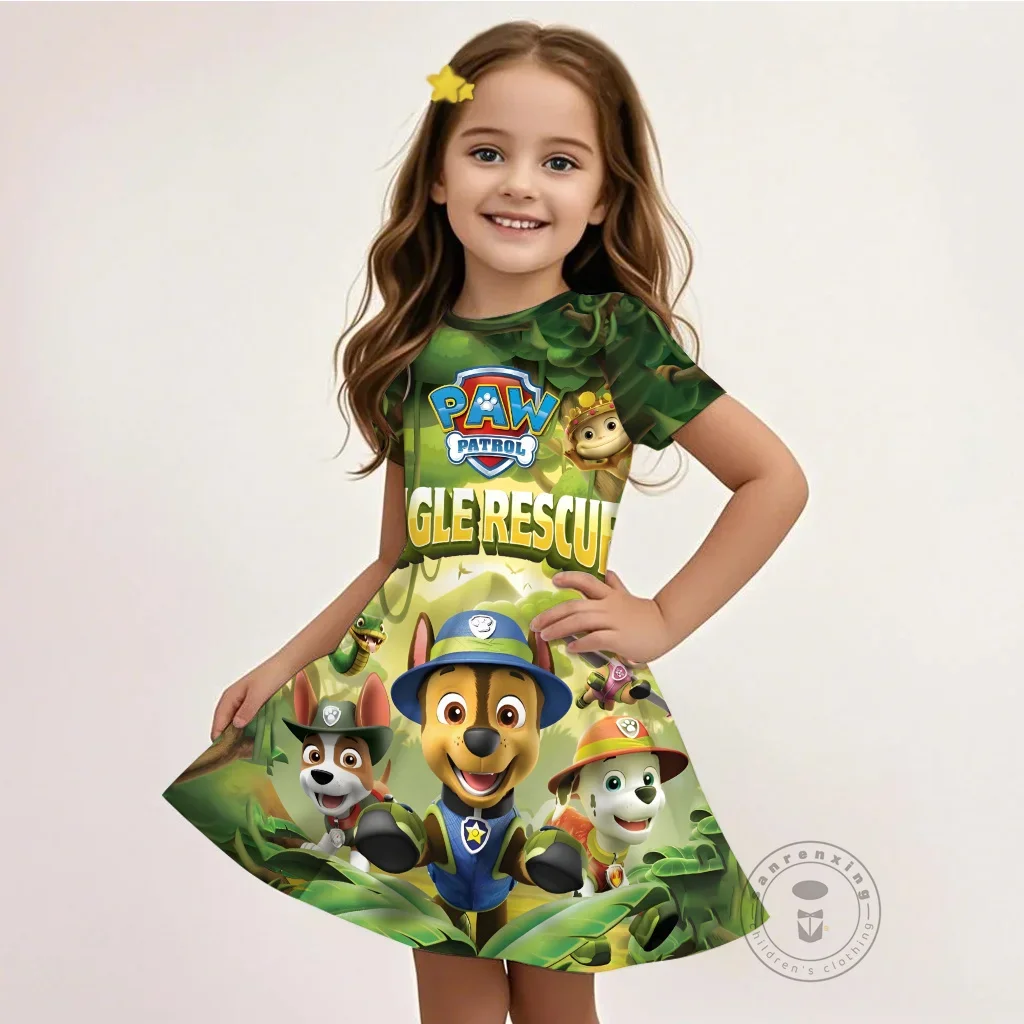 

2025 Summer PAW New Star Baby Cartoon 3D Print Children's Dress Fashionable Cute And Comfortable Short Sleeve Dress