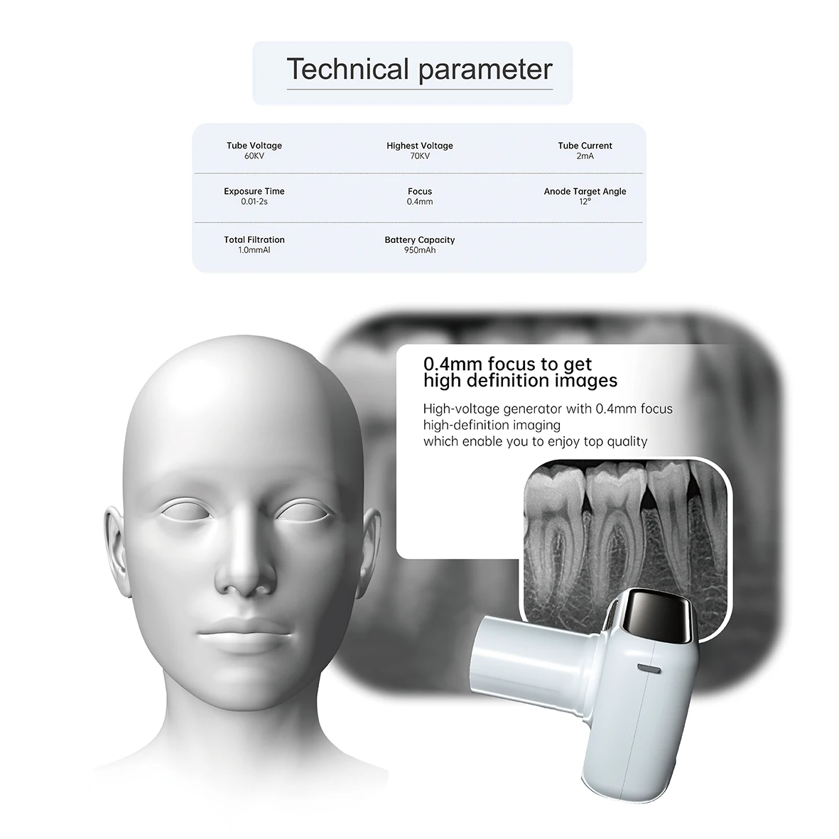 Dental Sensor Rx DynImage MC X ray Sensor Digital Intraoral System Intra-Oral with Software 3m Cable Clear Image Dentistry