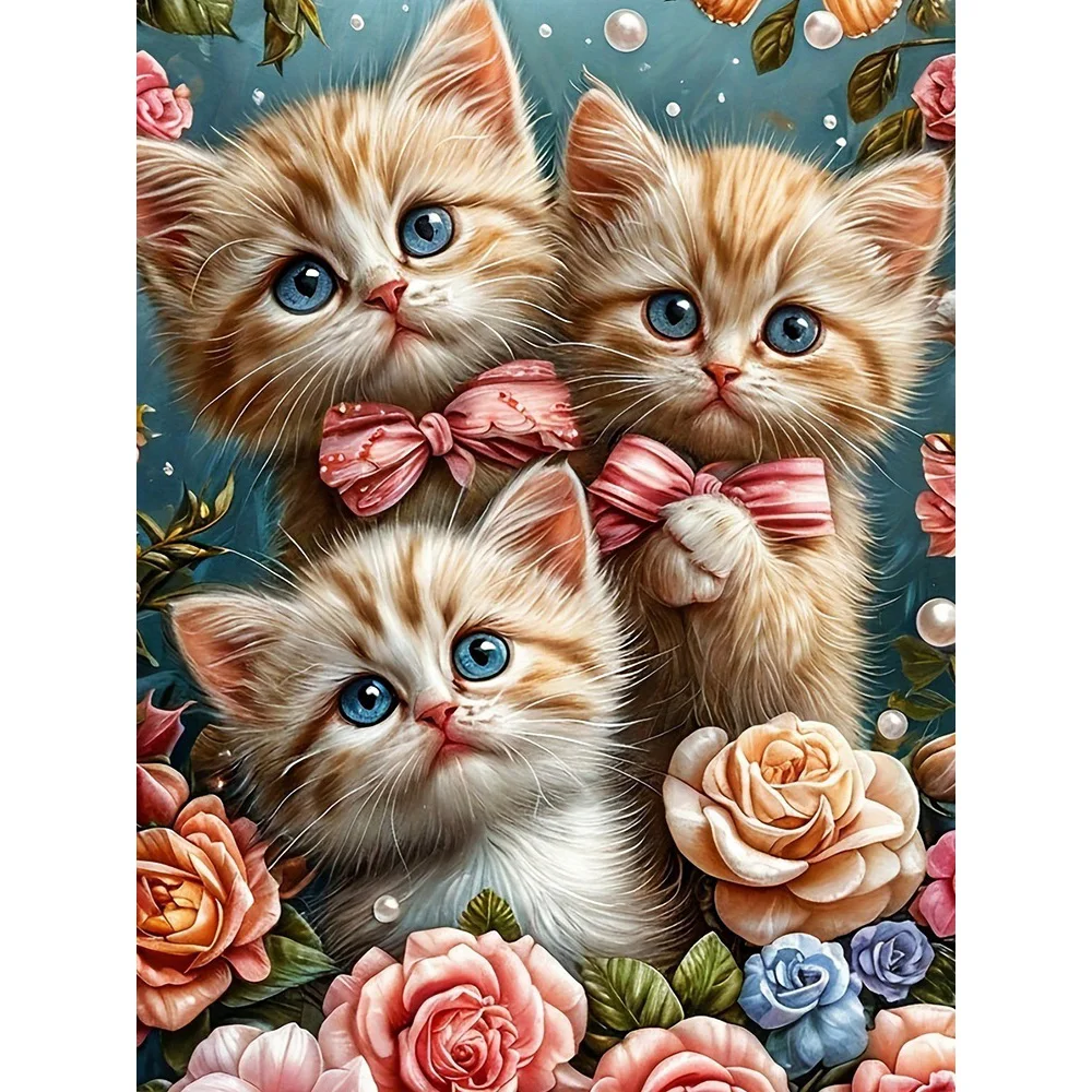 

EverShine Алмазная вышивка Cat Rose Full Drill Алмазная художественная роспись комплект цветок DIY хобби мозаика котенок животное украшение стены