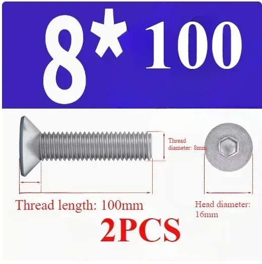 M6x8-150mm M8x10-120mm M6 12mm M8 M6x8 Flat Head Machine Screws Inner Hex 304 Stainless Steel Fasteners Bolts Vis Nutrunner Fhcs