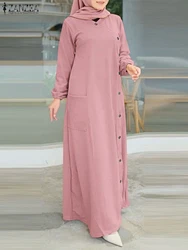 ZANZEA Autumn Vintage Solid Long Maxi Dress Women Fashion Long Sleeve Muslim Sundress Casual Eid Mubarek Ramadan Turkey Vestido