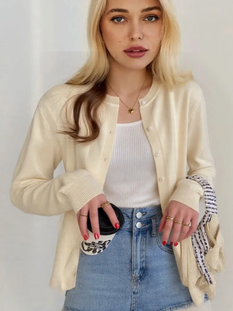 

Весенне-осенний модный простой свободный свитер, кардиган, корейский однобортный однобортный женский вязаный пальто с круглым вырезом и длинными рукавами