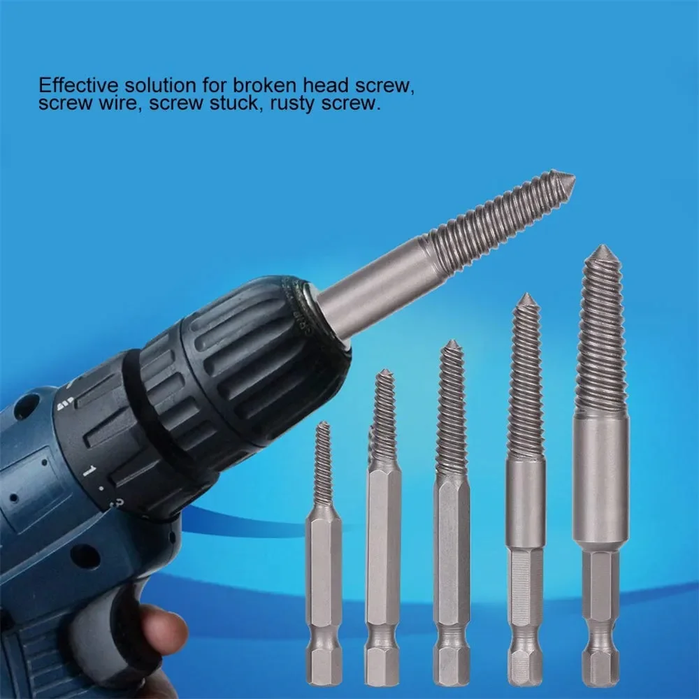 5pcs Screw Extractor Center Drill Bits Guide Set Broken Damaged Bolt Remover Hex Shank And Spanner For Broken Hand Tool