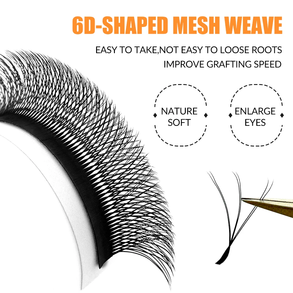 LAKANAKU 6D W Shape Eyelash Extensions C/D/DD Curl Two Tips 3D W Premade Volume Fans Soft Clover Bloom Individual Cilios