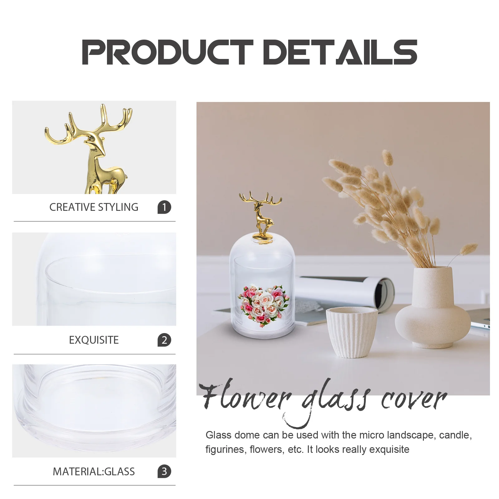 

1Set Glass Bell Jar with Base Preserved Flower Adornment Cover Elegant Immortal Flower Protector Unique Craft Decor for Indoor