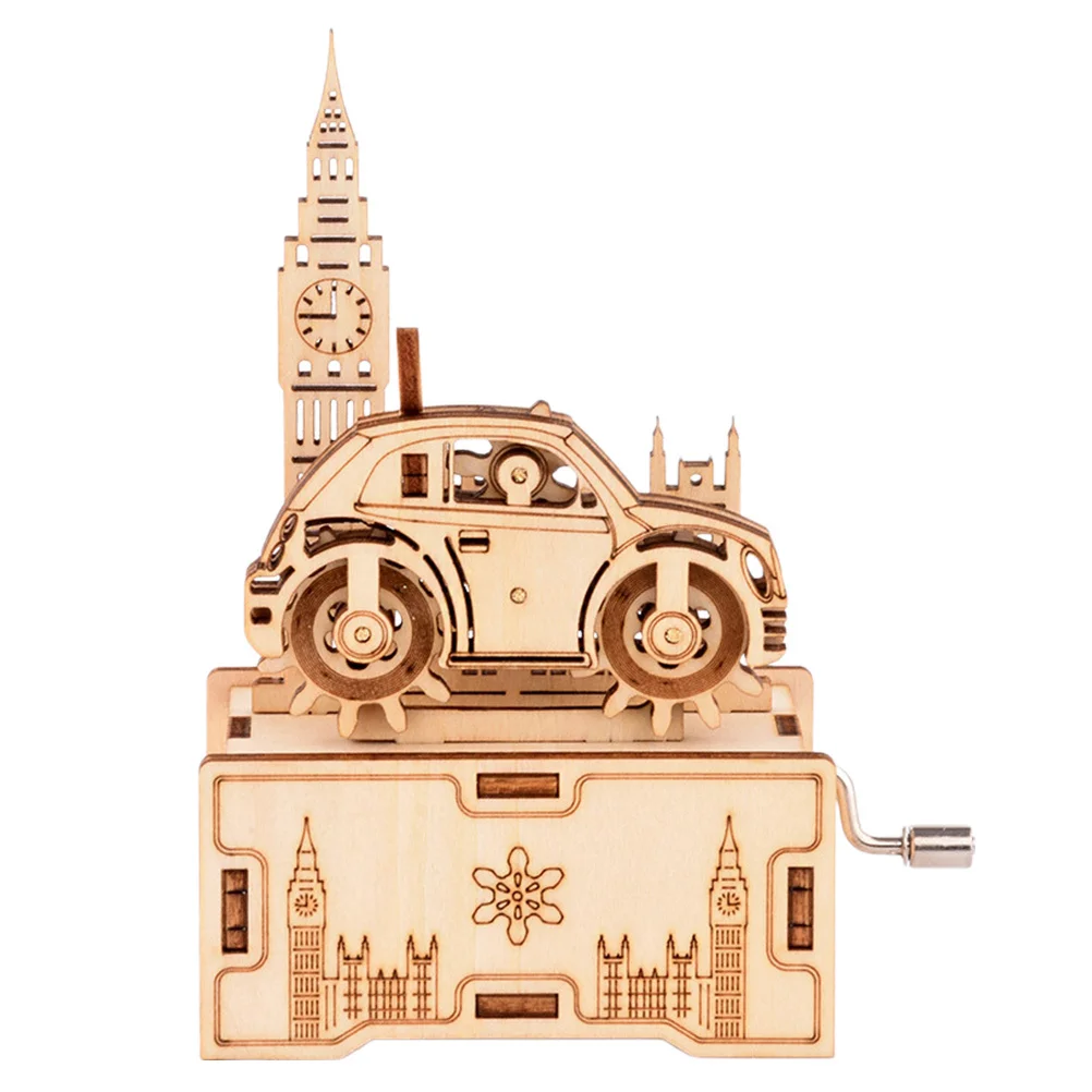 1 Zestaw Drewniany Pozytywka DIY Puzzle do Samodzielnego Montażu, Pozytywka z Mechanizmem Ręcznym, Edukacyjna Gra Komunikacyjna Rodzic-Dziecko