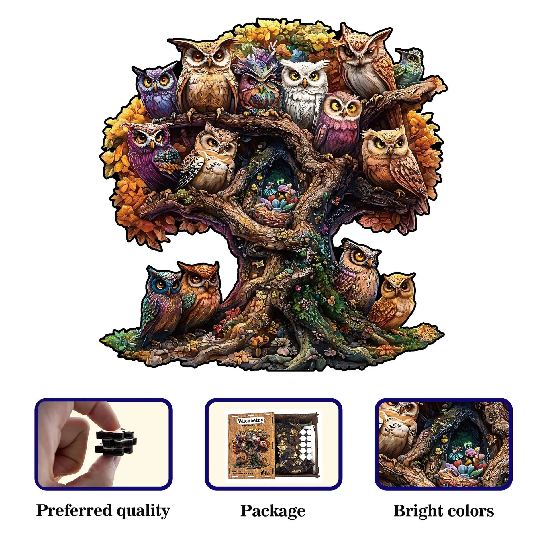 138/209조각 부엉이 퍼즐 장난감 독특한 부엉이 모양 퍼즐 홈 데코 재미있는 교육용 장난감 생일 선물 어린이 및 성인용