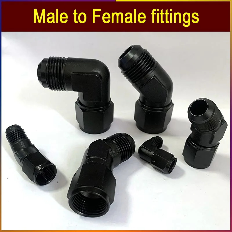 

2PCS Black AN4 AN6 AN8 AN10 AN12 Swivel Adaptors 45/90 Degree Fuel Oil Gas Push Lock Female to Male End Fittings for Automotive