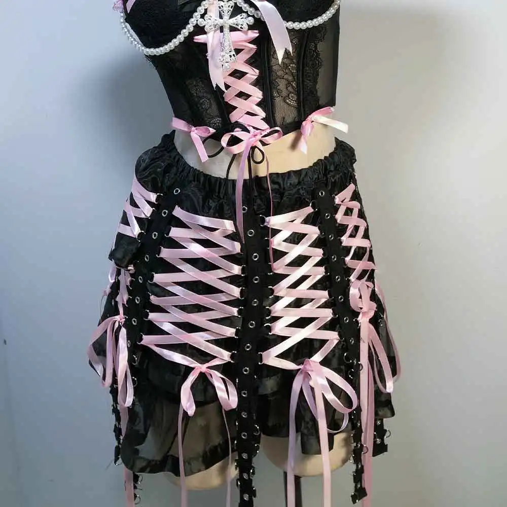 Street Wear Pink Emo Gothic Skirts Rave Goth Festival Kawaii Club Wear E-Girls 90s Grunge Eco Y2K TOPS Glitch Core Punk Rock