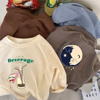 Long Sleeve Cute T-shirts Blue Tops 2026 Spring Autumn Clothes Kids Fashion Simple Versatile Base Shirt Loose Thin Sports Tops