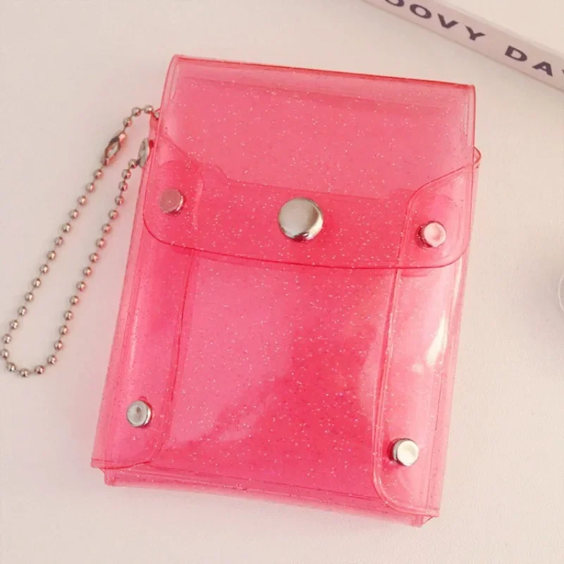 PVC Simple Transparent Snap Card Bag Girls Lipstick Cosmetic Pouch Coin Purse Bank Credit Card Holder Key Chain Backpack Pendant