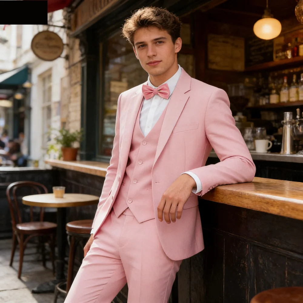 

Men's Slim Fit Double Breasted Blazer Vest And Pants Set Groom Tuxedo Business Party Wedding Attire