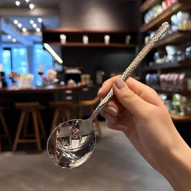 1pc Kitchen Dinner Stainless Steel Round Spoon Long Handle Stirring Dessert Spoons Kitchen Accessories Gadgets