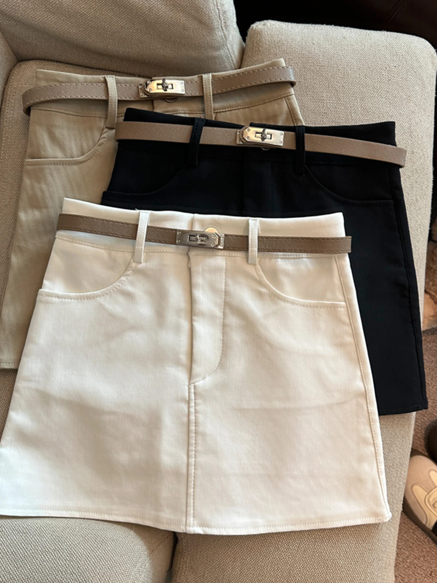 

Emily Clud High Waist Slimming A-Line Skirt Women's Spring Summer Anti-Light ort Skirts Casual Other Materials