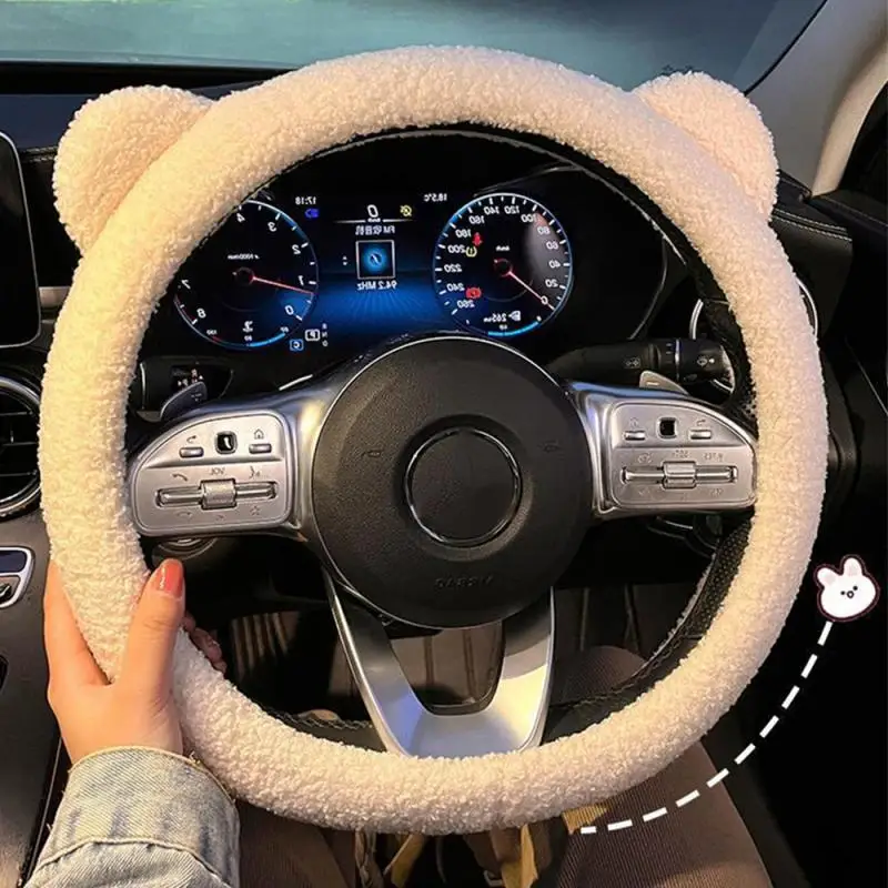 

Universal Winter Warm Soft Plush Cartoon Bear Ear Car Interior Car Steering Wheel Cover Handble Cover Car Interior Accessories