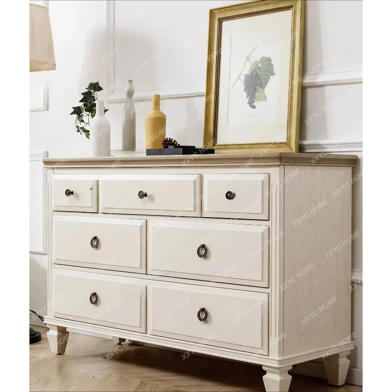 XX solid wood seven-chest cabinet, bedroom porch cabinet 7 Douke dining room drawer storage locker, retro furniture