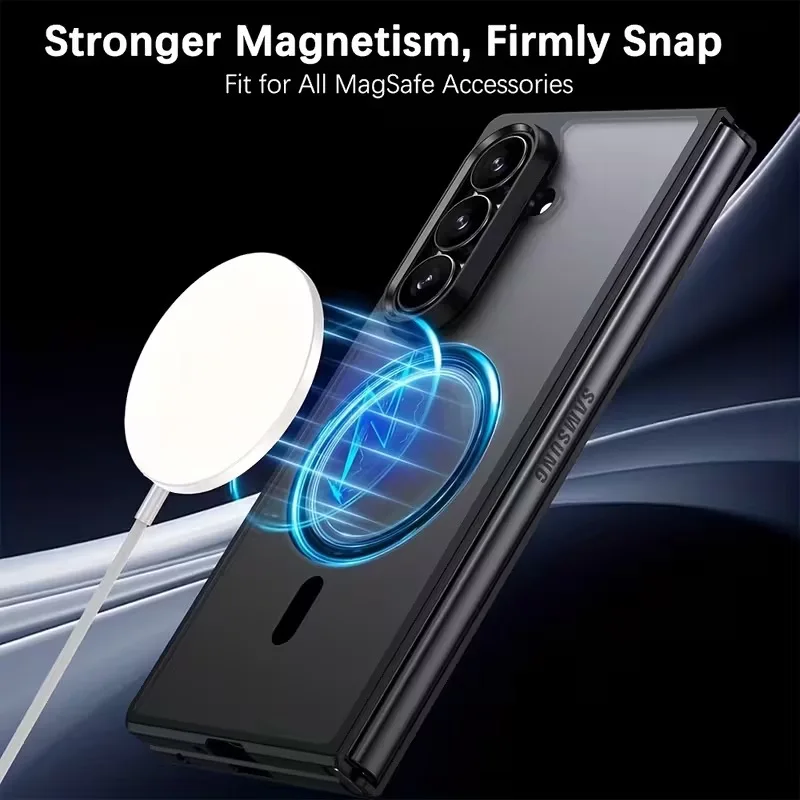 UYUXIO Vollständig Abdeckende Matte Hülle für Samsung Galaxy Z Fold 7 Magnetische Handyhülle mit Magnet für Z Fold7 Durchscheinende Abdeckung