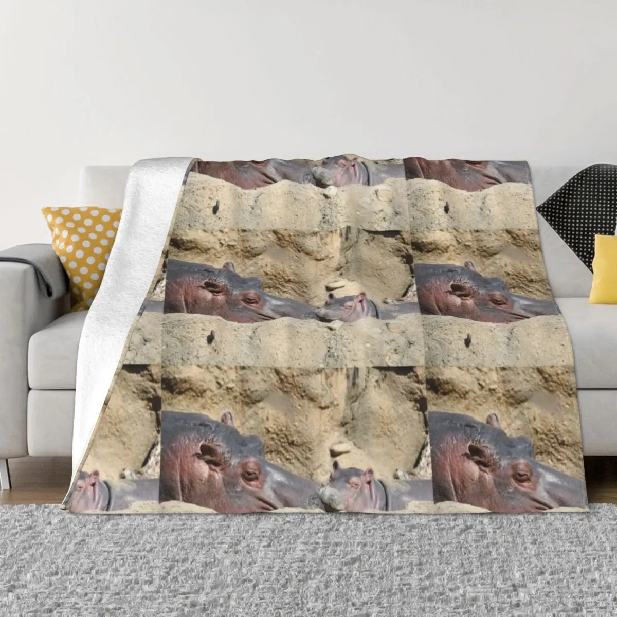 Hippos Bibi and Baby Fritz at the Cincinnati Zoo Throw Blanket Comforter Bed Fashionable Furrys Blankets