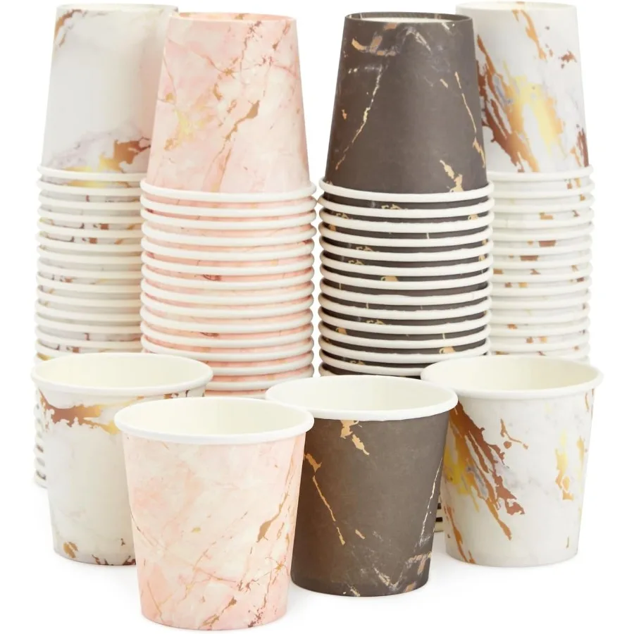 

100 Pack 4 Oz Mini Disposable Paper Cups for Espresso Tea Coffee Mouthwash Marble Pattern Party Cups Ideal for Events Gathering