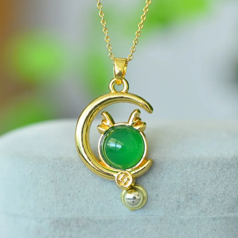 Natural Copper Inlaid Chalcedony Rabbit To Run Fashion Pendant Collarbone Chain Women's Necklace