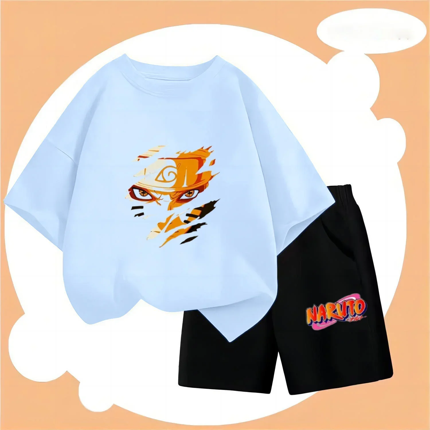 Anak laki-laki 2024 pakaian anak-anak setelan Naruto Couple -shir T Shirt Set pakaian anak perempuan Atasan 2 sampai 12 tahun musim panas ibu anak-anak