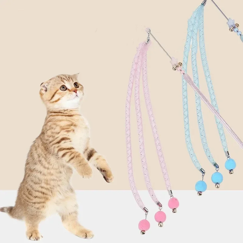 Cat Toy Wool Ball String Toys for Cats Teaser Stick Steel Wire Cat Toys Interactive Bite Resistant Ball Funny Cats Toy with Bell